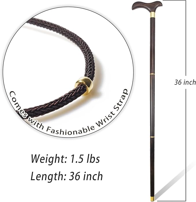 Folding Wooden Walking Cane for Men – 3-Piece Solid Wood Walking Stick with Brass Joints, Portable Travel Cane with Carry Bag, Wrist Strap & Gift Box