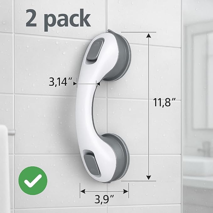 2 Pack Grab Bars for Bathtubs and Showers, Shower Handles for Elderly Seniors bar Safety 500 lbs Walls Handicap Heavy Duty Holder Hooks to Lift Large Tile Glass Suction Cups Tool