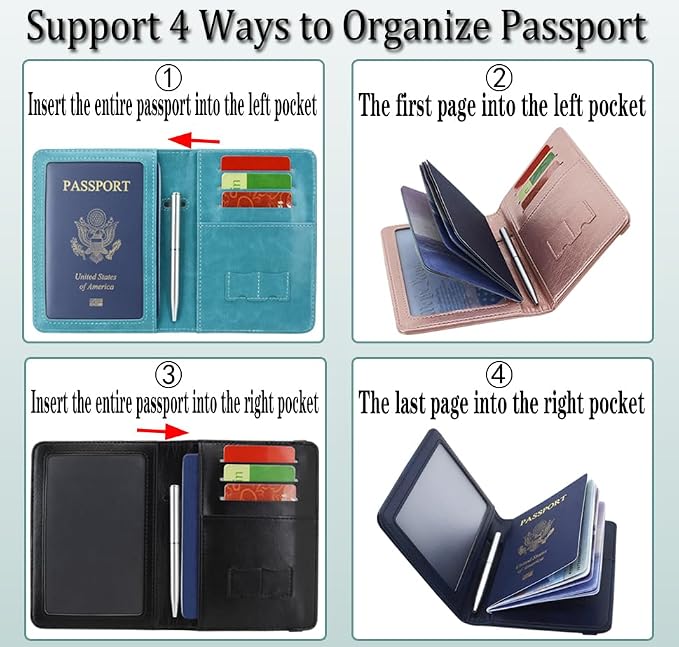 ACdream Unisex Faux Leather Passport and Vaccine Card Holder, RFID Blocking, Black, 20 in