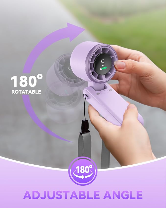 PlayHot Portable Handheld Turbo Fan, Travel Essentials, Gifts for Women/Men | 5-Speed, Up to 12H, 10m/s Airflow, USB-C Rechargeable, LED Display, 3-in-1 Foldable Personal Fan for Cruise, Beach, Vacation