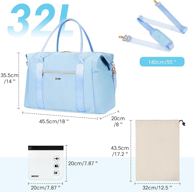 WANDF For Spirit Airlines Personal Item Bag 18x14x8 Underseat with Wet Pocket & Shoe Compartment & Tsa Approved Toiletry Bag
