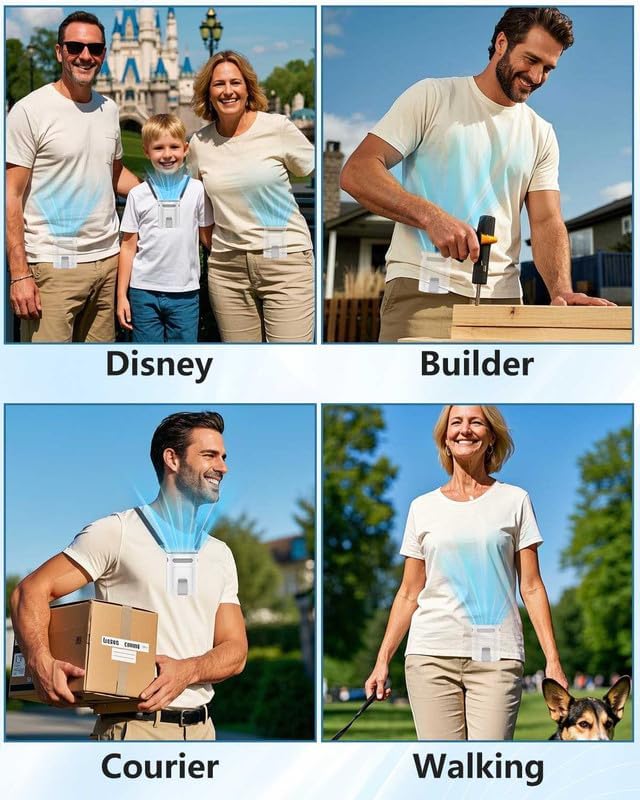 Portable Fan Attaches to Belt Shirt-Little Waist Fan Clip on Undershirt Pants Pocket Hip,Cordless Personal Fans that Blow Cold Air, Strap Hangs Neck Conditioner for Travel Camping Sports White