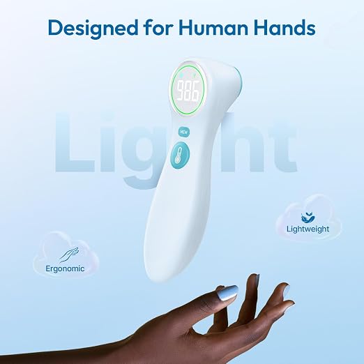 Viproud No-Touch Thermometer for Kids and Adults, 1-Second Reading, Blue | Forehead & Object Mode, Fever Indicator, Large Clear LED, Silent Mode, Home Medical, Nurse Accessories, Lifetime Support
