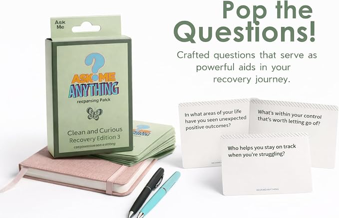 ASKMEANYTHING Recovery Card Game Clean & Curious Edition – Fun & Thought-Provoking Sobriety Cards for Reflection, Connection & Group Conversations – Light Recovery Game for Adults