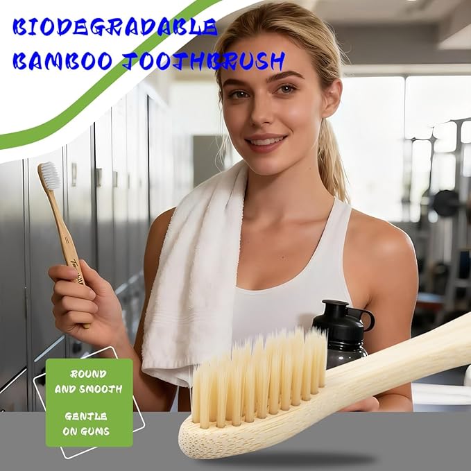 Bamboo Toothbrushes for Adults, BPA-Free Soft Tapered Bristles, Eco-Friendly Natural Organic Wooden Toothbrush, 10-Count Toothbrushes Travel Set