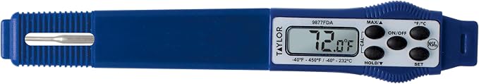 Taylor 9877FDA Compact Waterproof Digital Food Thermometer, 2.81 Inch Stem Length with FDA-Recommended 1.5mm Probe, NSF Certified, Blue