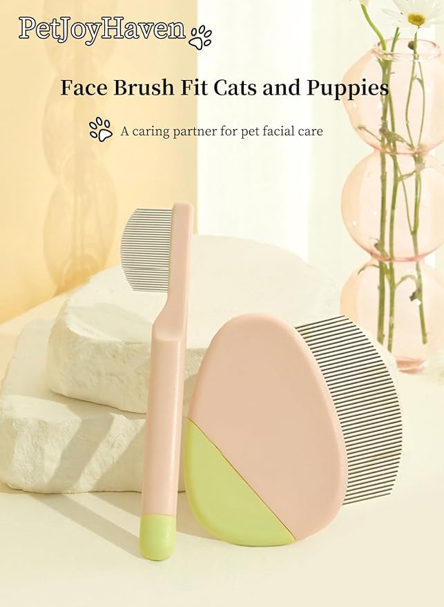 Stainless Steel Dog Eye Comb - Small Design for Pet Facial & Paw Grooming, Round-Tip Arc Teeth, ABS Handle, Puppy Flea Brush, Fit Yorkie, Shih Tzu, Maltese Maltipoo Pomeranian Cat