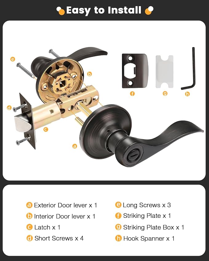 Gobrico Keyless Door Levers Privacy Handles Door Locksets for Bed and Bath, Oil Rubbed Bronze Finished, 3Pack