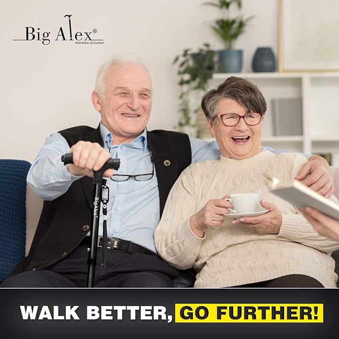 BigAlex Folding Walking Cane with LED Light,Pivoting Quad Base,Adjustable Walking Stick with Carrying Bag for Man/Woman (Alloy Base)