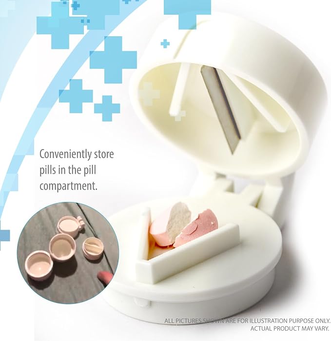 Deke Home - 3 in 1 Pill Cutter & Crusher with Storage, Compact Pill Splitter with Stainless Blade, Powder Grinder & Travel Cup, Best for Scored Tablets, Vitamins & Medication, BPA Free