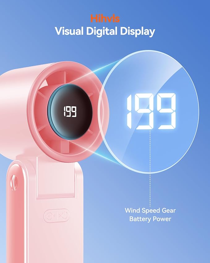 Portable Handheld Turbo Fan, 199 Gear Speed, 24 Hs Cooling Time, 5500mAh Rechargeable Mini Personal Hand Fan, Foldable Design, Travel Essentials, Beach Vacation, Gifts for Women, Men,Pink