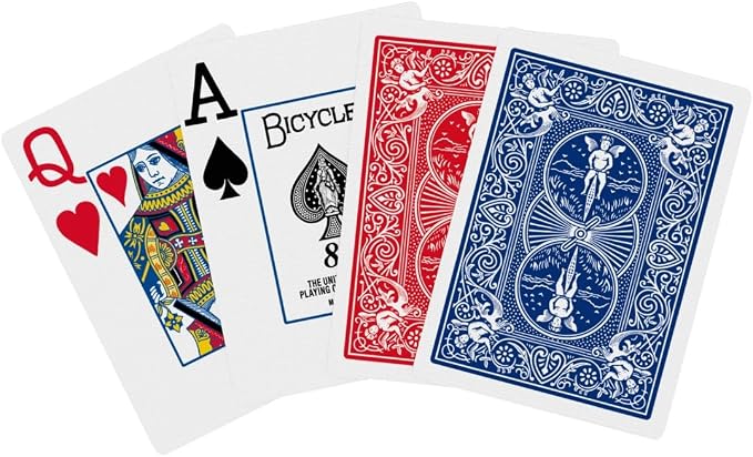 Bicycle Jumbo Index Playing Cards 2 Pack Large Print Poker Size | Easy-to-read numbers and suits, Air Cushion Finish, Made in USA, 6 red and 6 blue backs, For all card games