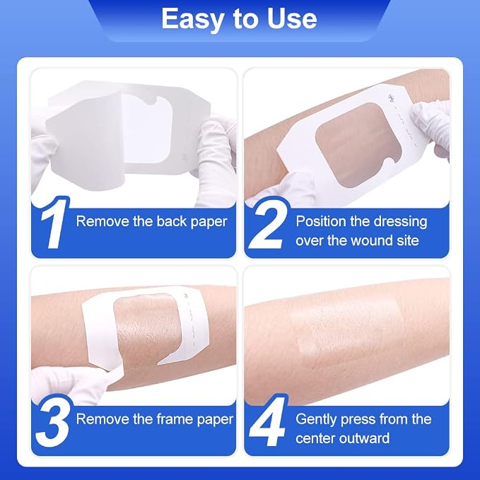 Niceful Transparent Film Dressing 50 Count-Clear Bandages for Wounds 4" x4-11/16, Waterproof Adhesive Wound Cover Bandages for Post Surgical Shower or IV Shield, Scar Therapy, Tattoo Dressings