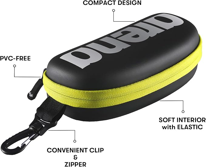 ARENA Unisex Adult Swim Goggle Case for Swimmers Protective Hardcover Carrying Case Clip for Backpacks