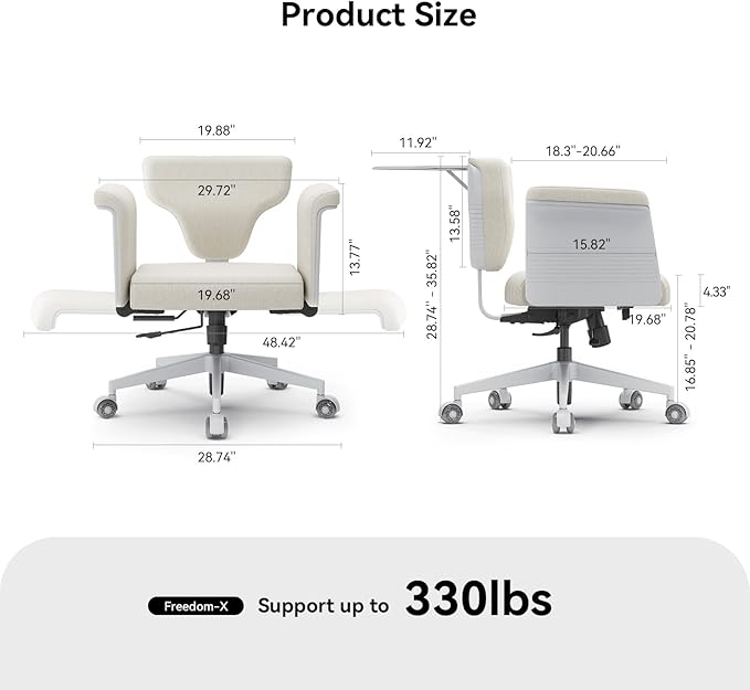 Newtral Freedom-X Criss Cross Chair with Wheels & Amrests- Cross Legged Office Chair with Laptop Tray, Multi-Position Recliner Chair, Adjustable Ergonomic Chair, Relax, Work from Home