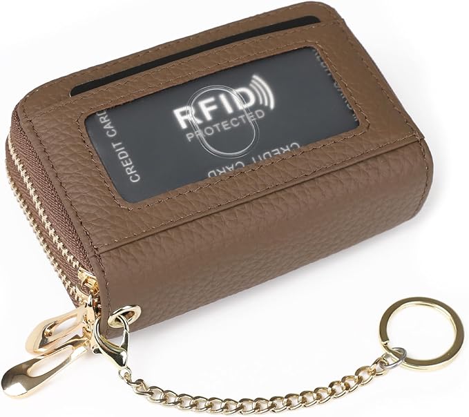 imeetu RFID Credit Card Holder, Small Card Wallet Women, Leather Card Case | Genuine Leather Women's Card & id Cases, Change Coin Purse with Zipper Keychain id Window, 20 Colors & 3 Styles, Daily, Gifts