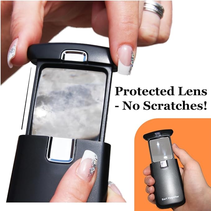 EasY Magnifier Small Pocket Magnifying Glass 30X with LED Light for Reading; Lighted Hand Held Coin Loupe; Mini Magnify Lens; Gifts for Seniors
