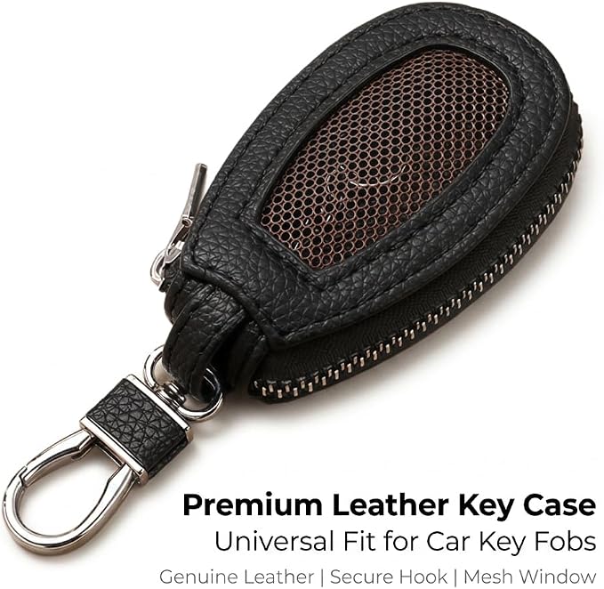 1PC Car Key Fob Case, Leather Car Key Holder for Purse, Automotive Smart Key fob Holder with Hook, for Remote Key Fob
