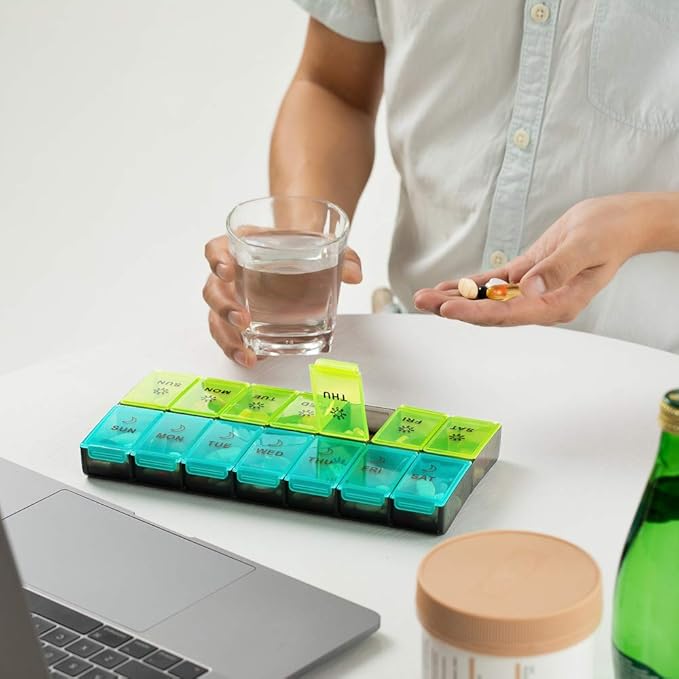 Mossime XL Large Daily Pill Organizer 2 Times a Day, Extra 7 Day Pill Box Am Pm, Weekly Day Night Vitamin Holder, Medicine Organizer, Big Pill Container, Medication Dispenser 14 Compartments