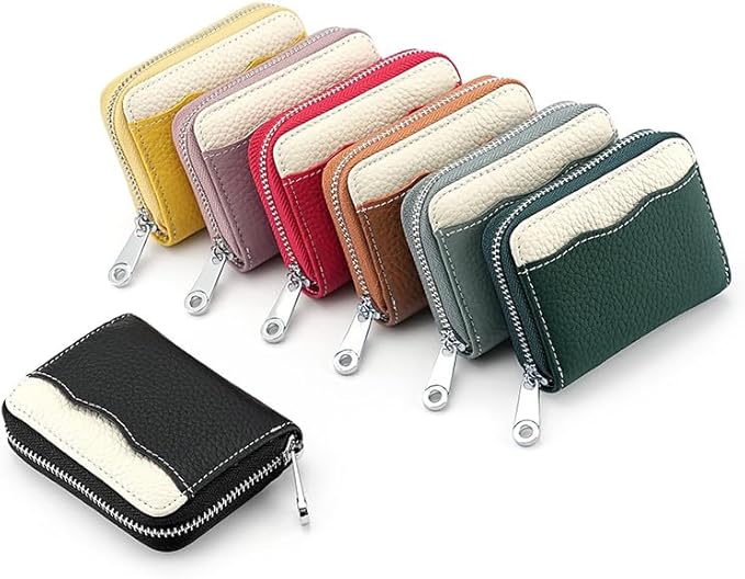 Linno RFID 20 Slots Credit Card Holder Genuine Leather Small Wallet for Women or Men with Zipper