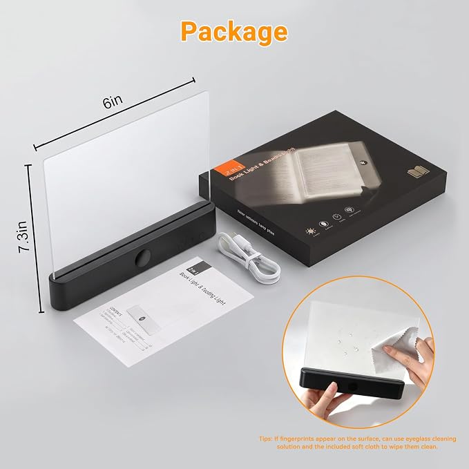 Amber Book Light, Rechargeable Clear LED Flat Reading Light with 3 Colors & Timer, Dimmable Panel Plate Lamp Book Full Page Light for Reading in Bed at Night, Funny Gifts for Readers Book Lovers