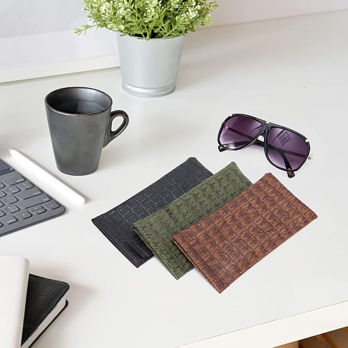 TRIUMPH VISION Eyeglass Case Glasses Case Soft Sunglass Pouch Sleeve 3 Pack | Slim Lightweight Alternative to Bulky Case, Leather Lined Protect Lens, Squeeze Easy to Use, Stylish Portable for Daily Use