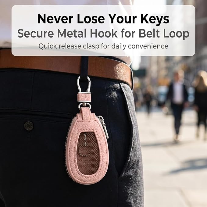 1PC Car Key Fob Case, Leather Car Key Holder for Purse, Automotive Smart Key fob Holder with Hook, for Remote Key Fob
