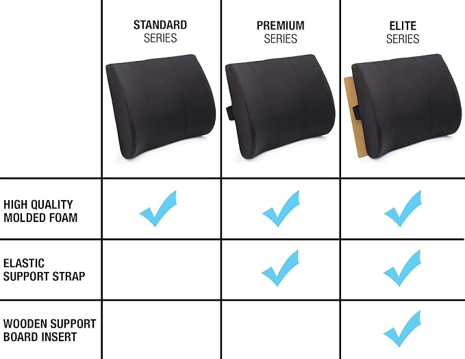 DMI Lumbar Support Pillow for Chair to Assist with Back Support with Removable Washable Cover to Ease Lower Back Pain while Improving Posture, 14 x 13 x 5, Contoured Foam, Standard, Black