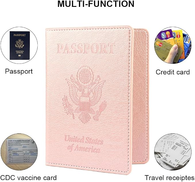 Passport Holder, Passport Cover, Passport Holder for Women, 2 Pack Travel Passport Wallet, Leather Passport Case, Passport Protector International Travel Must Haves, Dark Blue+Rose Gold