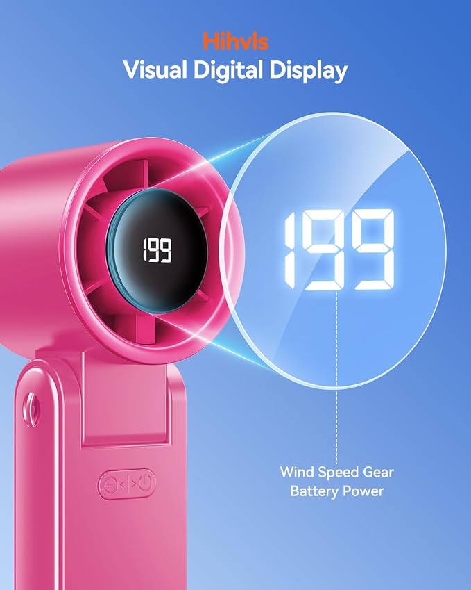 Portable Handheld Turbo Fan, 199 Gear Speed, 24 Hs Cooling Time, 5500mAh Rechargeable Mini Personal Hand Fan, Foldable Design, Travel Essentials, Beach Vacation, Gifts for Women, Men,HotPink