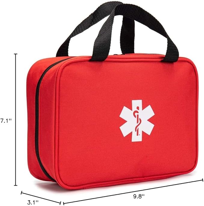 Jipemtra Red First Aid Bag Empty Travel Rescue Pouch First Responder Storage Medicine Emergency Bag for Car Home Office Kitchen Sport Outdoors (Red with Folders)