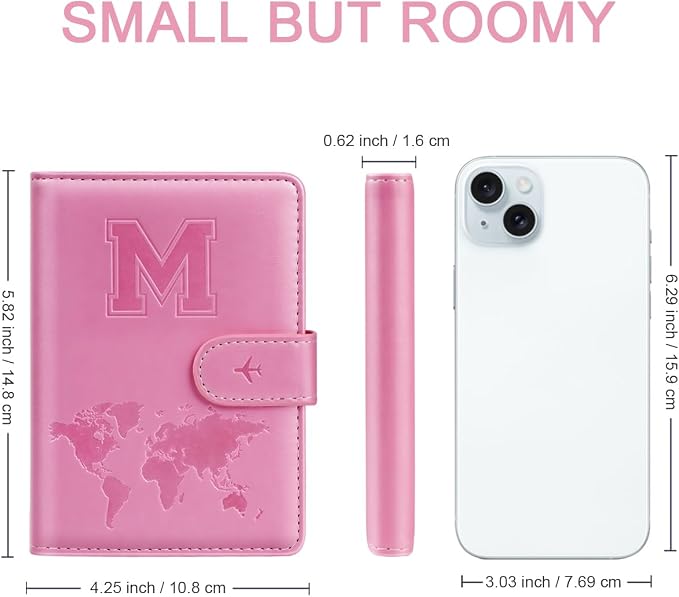 Passport Holder Cover Initial Letter A-Z Travel Wallet Personalized | Travel Essentials, Embossed Design, RFID Blocking, Personalized Gift, Passport Book Holders for Women Girls, Pink-M