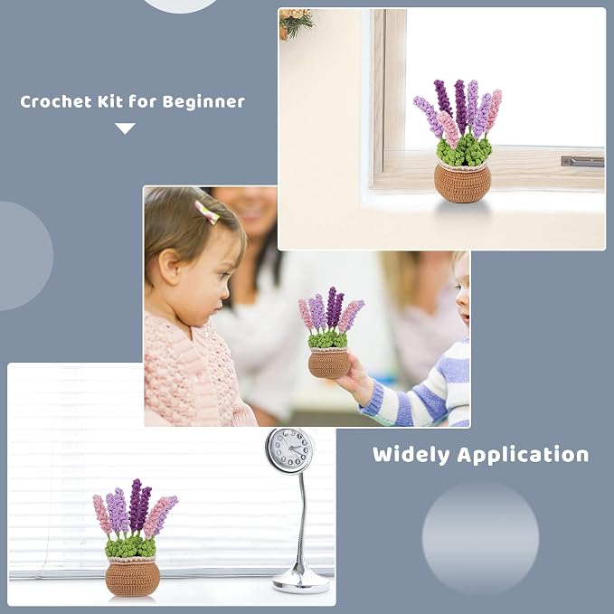 kgxulr Crochet Kit, Crochet Kit for Beginners Flowers, Purple Lavender | Crochet Kit for Beginners Flowers, Beginner Crochet Kit for Adults, Birthday Party, Wedding, Mother's Day or Thanksgiving