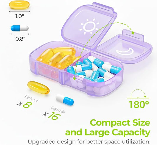 AUVON XL Weekly Pill Organizer 2 Times a Day, Pill Box 7 Day with One-Side Large Openings for Easy to Use, Black Privacy Protection AM PM Pill Case for Medication, Vitamins, Fish Oils, Supplements