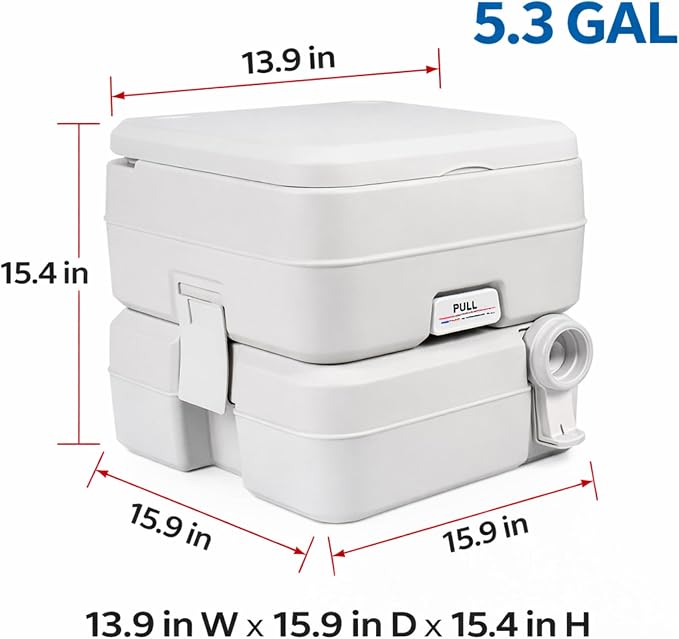 SEAFLO Premium Camping Portable Toilet - 5.8 Gallon Waste 3.43 Gall Fresh Tank (100 Flushes), 440 lbs Max Weight, Level Indicator, Sealed Waste Tank for RV, Boat, Elderly, Off-Grid, 4-Year Warranty