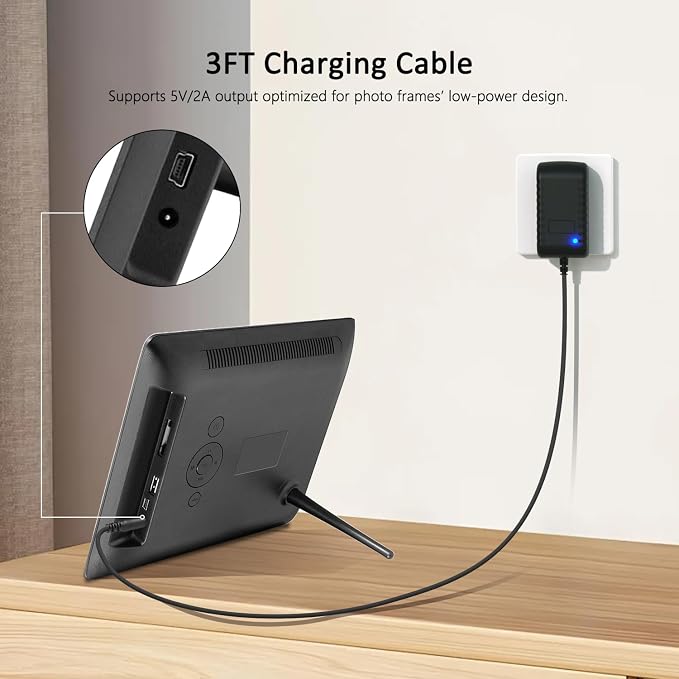 Digital Picture Frame Power Cord Compatible with Philips,Skylight,HP,Aluratek, BSIMB Smart Digital Photo Frame, 5V AC/DC Power Adapter Charger (Not for 9V or 12V)