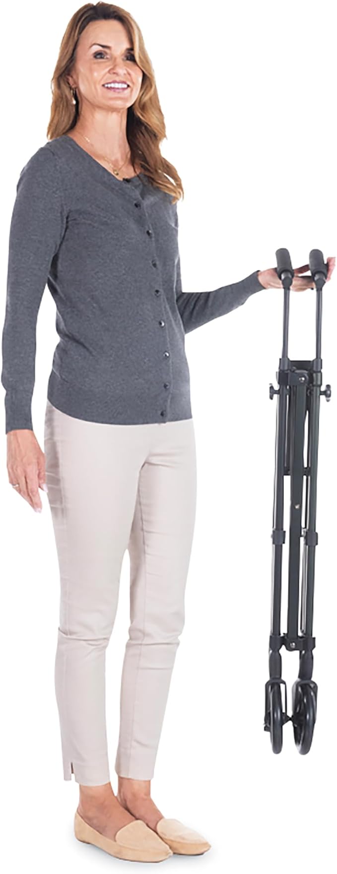 Stander Wonder Walker Plus, Lightweight Folding Mobility Aid for Adults, Seniors, and Elderly, Collapsible Travel EZ Fold-N-Go with Wheels, Glides, & Basket, Sport Red