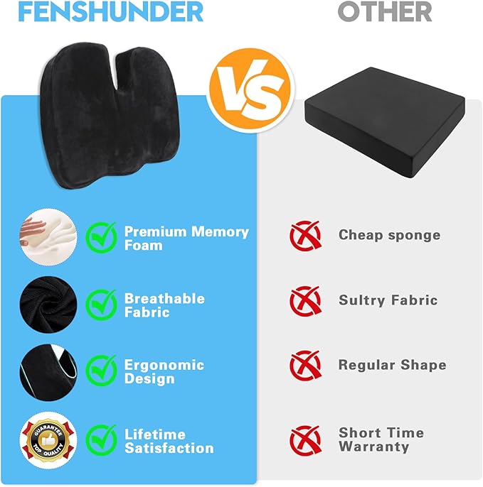 Wheelchair Seat Cushion with Memory Foam - Relieves Sciatica, Back & Tailbone Pain, Pressure Relief Design for Comfort & Posture Support, Non-Slip Bottom, 18"x14"x2.8" (Black)