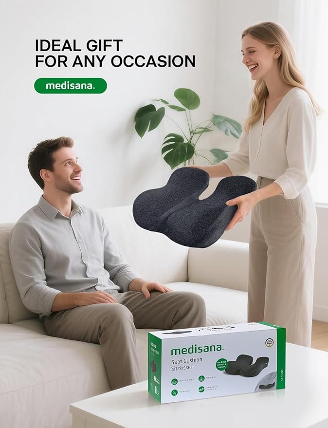 Medisana Seat Cushion, SC 150B Seat Cushions for Office Chairs, Car Seat, Wheelchair - Sciatica & Tailbone & Coccyx Pain Relief Pillow for Driver Sedentary People(Size:19.6 * 16.6 * 3.7 in-Black)