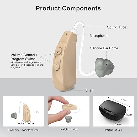 Hearing Aids for Seniors Rechargeable, OTC Behind-The-Ear BTE Ear Aid Buds Earbuds Not Amplifiers Adult Women Men, Sound Aides for Elderly Hearing Loss, Invisible Noise Cancelling