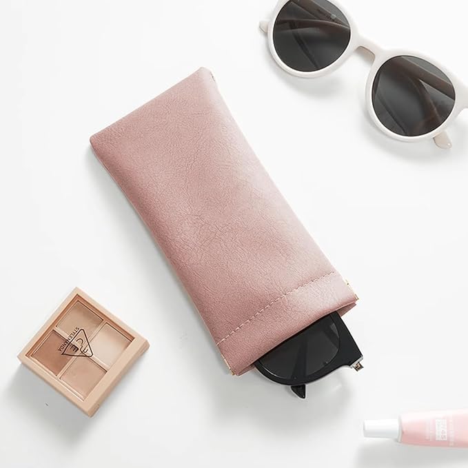 3 Pack Leather Eyeglasses Cases PU Soft Sunglasses Pouch Squeeze Top Portable Glasses Cases for Men Women