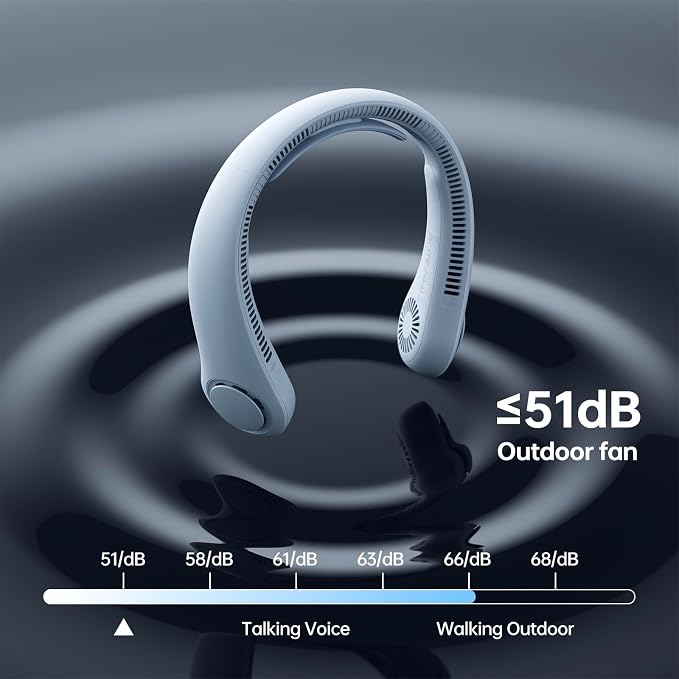 JISULIFE Portable Neck Fan Upgraded: Neckbrace Hands-Free, 5-Speed 6000 mAh | 25H Max Runtime, Personal Wearable Bladeless Rechargeable Fan for Outdoor/Travel/Concerts, Gifts for Women Men - Light Blue