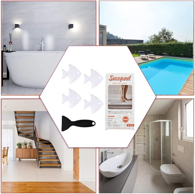 Bathtub Stickers Non-Slip, 24 PCS Safety Shower Treads Adhesive Appliques with Premium Scraper