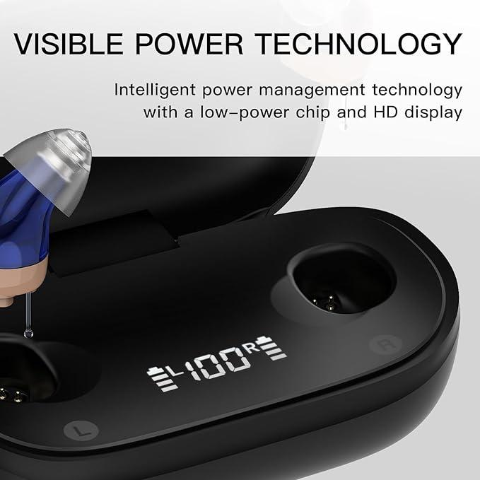 Hearing Aids for Seniors with Hearing loss, Rechargeable Hearing Aid Into Ear with Noise Cancellation, Digital Comfort Fit Hearing Devices with Superior Sound Quality, Volume Control & Ultra Invisible