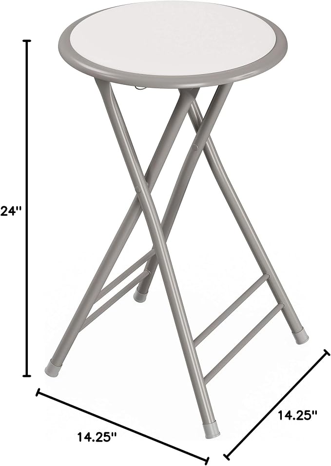 Lavish Home Folding Stool with Padded Backless Seat Set of 2, White, 24” | Counter Height Bar Stools with 225lb Capacity, Portable Indoor & Outdoor, Extra Seat for Kitchen, Rec Room or Camping