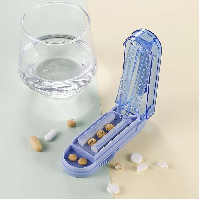 Multiple Pill Splitter, Adjustable Pill Cutter, Stainless Steel Cutting Blade & Blade Guard, with Accurate Pill Alignment, for Cutting Small Pills or Large Pills in Half (Blue)