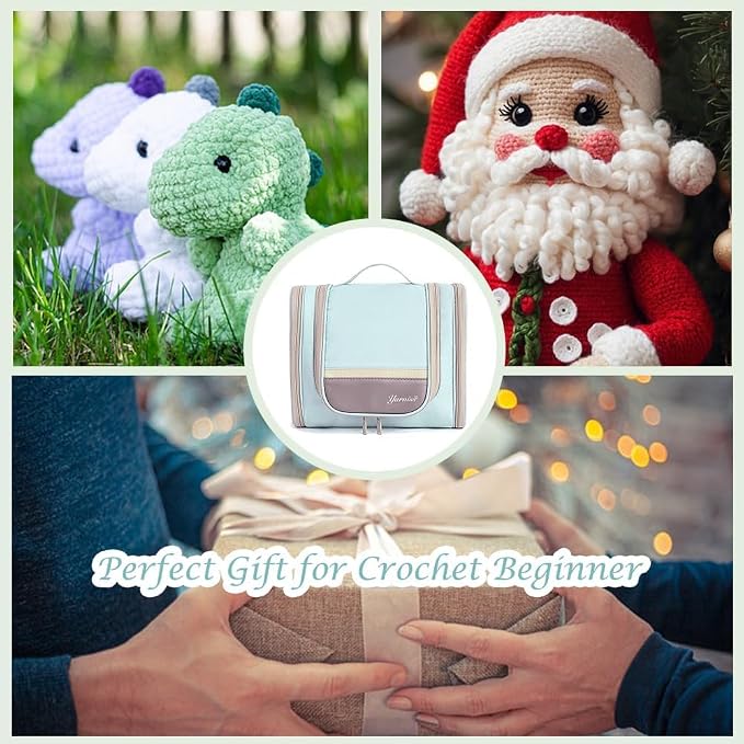 Yarniss Crochet Kits with Case, Beginner Crochet Set Includes 1050 Yards Crochet Yarn & 12 Size Ergonomic Crochet Hooks,Mint