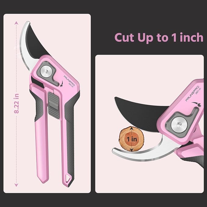 PrunePro® 8.2" Pruning Shears for Women Lightweight Ultra Sharp Scissors | German Stainless Steel Blade Adjustable Handle Width Ergonomic Handle Small Hands Arthritis Friendly Garden Tools Gift