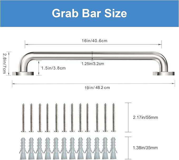 Handicap Grab Bars, 2 Pack 16 Inch Shower Grab Bar for Seniors, 304 Stainless Steel ADA Grab Bars for Bathtubs and Showers, Toilet, Safety Shower Handles for Elderly, Disabled, Injury (Brushed Nickel)
