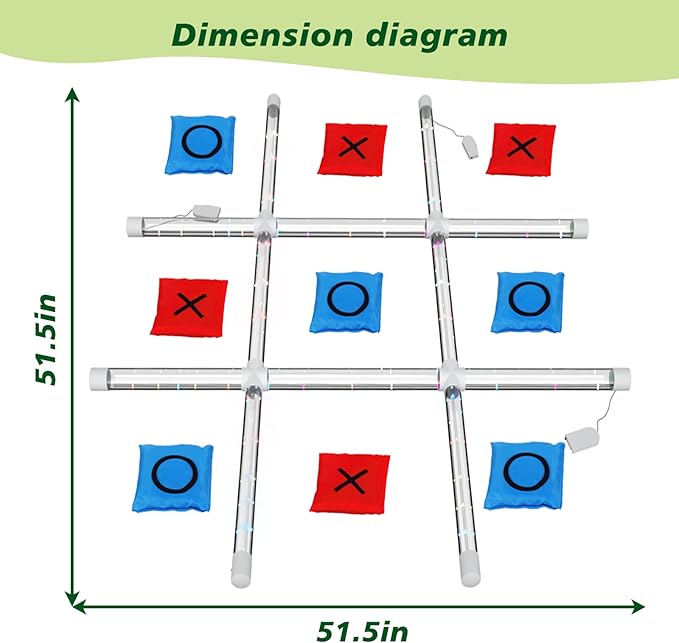 Outdoor Toss Games for Adult and Kids, Giant Tic Tac Toe Game with LED Light, Classical Board Yard Game Sandbag Game for Famlily, Party, Travel(4ft x 4ft)